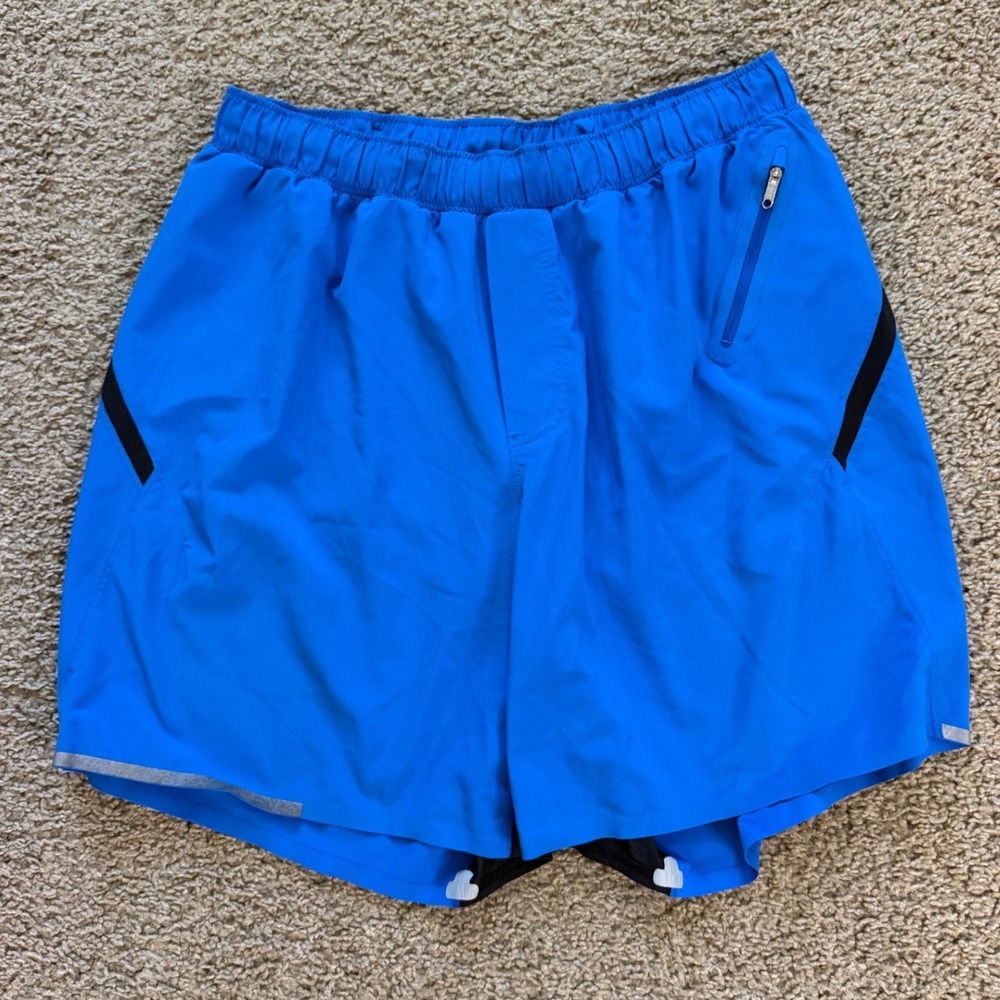 Lululemon Surge Lined Shorts 7" Mens Blue Black Running Athletic Size Large